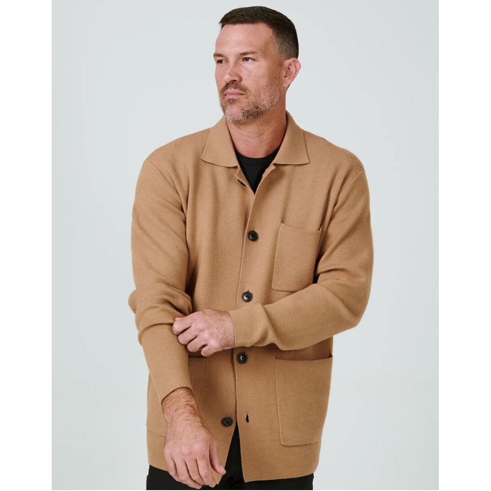 7Diamonds Brighton Cardigan Sweater Mens Small Beige Soft Stretch SWM-8702 NEW